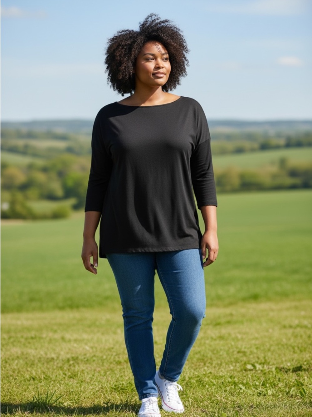 Talbots Black 2x Tee 3/4 sleeve 100% Pima Cotton